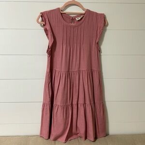 New In butterfly sleeves pleated ruffle hem dress